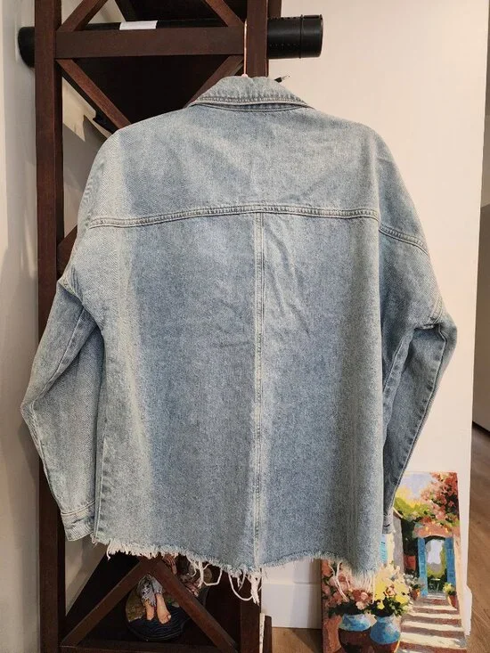 Mavi Oversized Denim Jacket Raw Hem Light Wash Cotton Women’s S M L Casual - Picture 3 of 6
